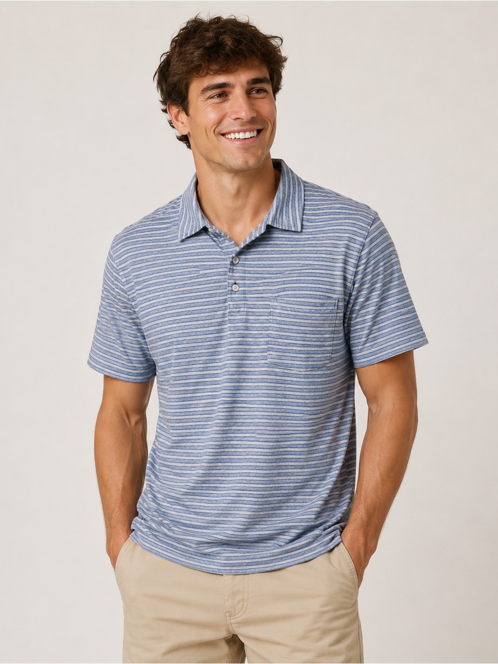 Patagonia Men's Squeaky Clean Blue Striped Polo Shirt - Size L